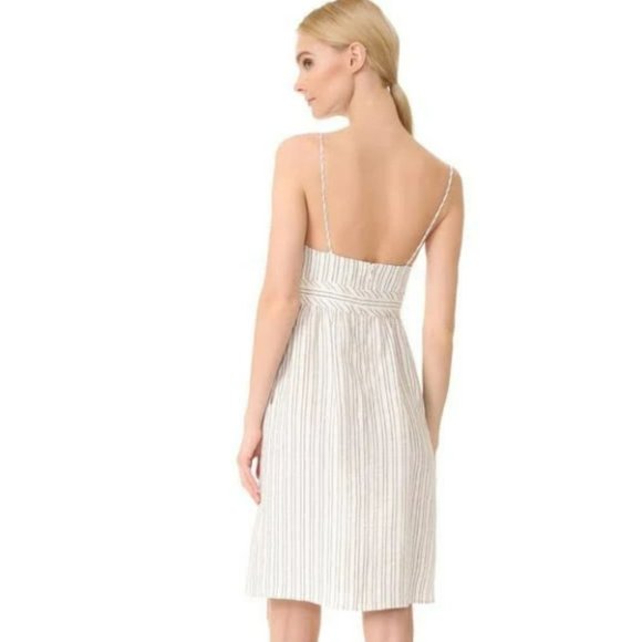 Theory Malaena Narrow Vertical Pin Stripe Linen 10 Mini Pocket Dress $325 * - Picture 3 of 5